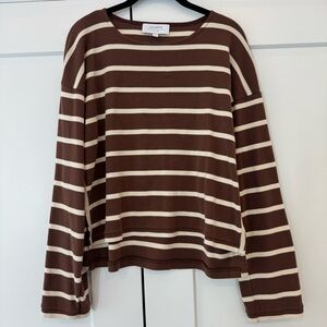 La Ligne Breton Brown and Cream Striped Long Sleeve Top, S